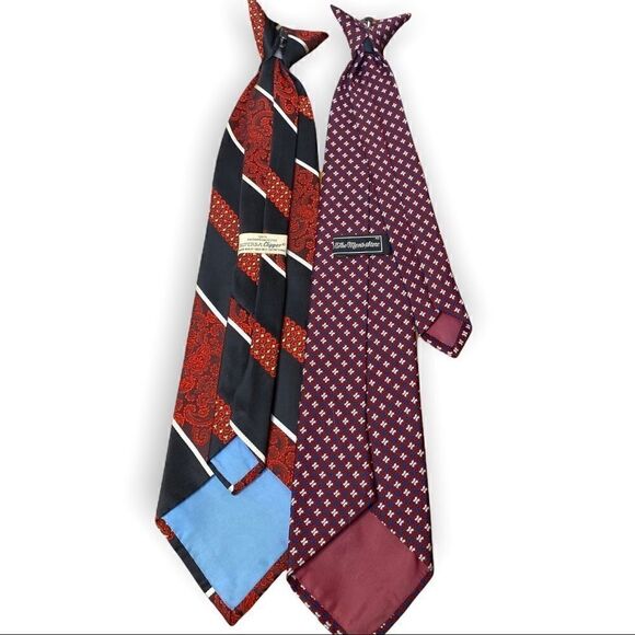 Two Vintage Clip on mens ties red and blue 1960s 1979s polyester Mens Store - Picture 5 of 6